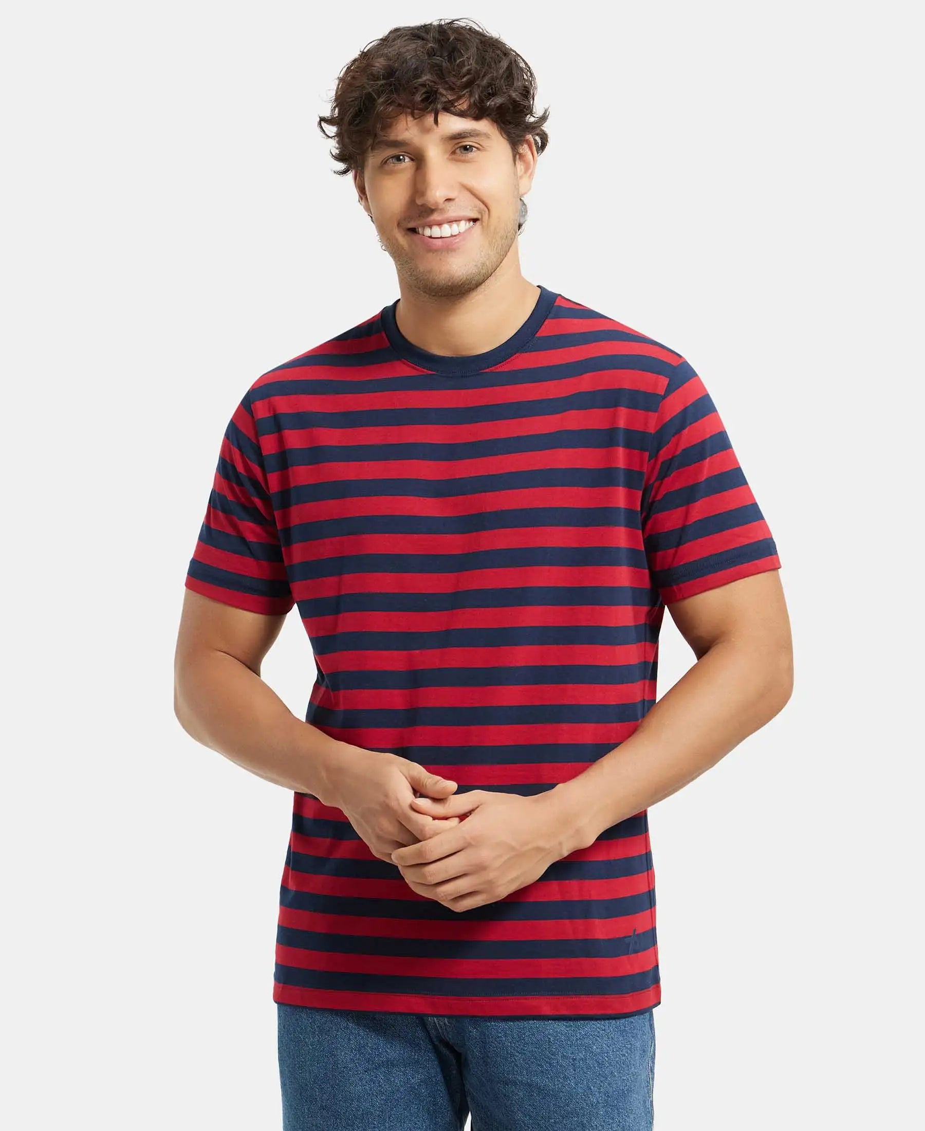 BOMBOM Striped Round Neck Half Sleeve T-Shirt