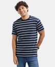 Super Combed Cotton Rich Striped Round Neck Half Sleeve T-Shirt - Navy & White