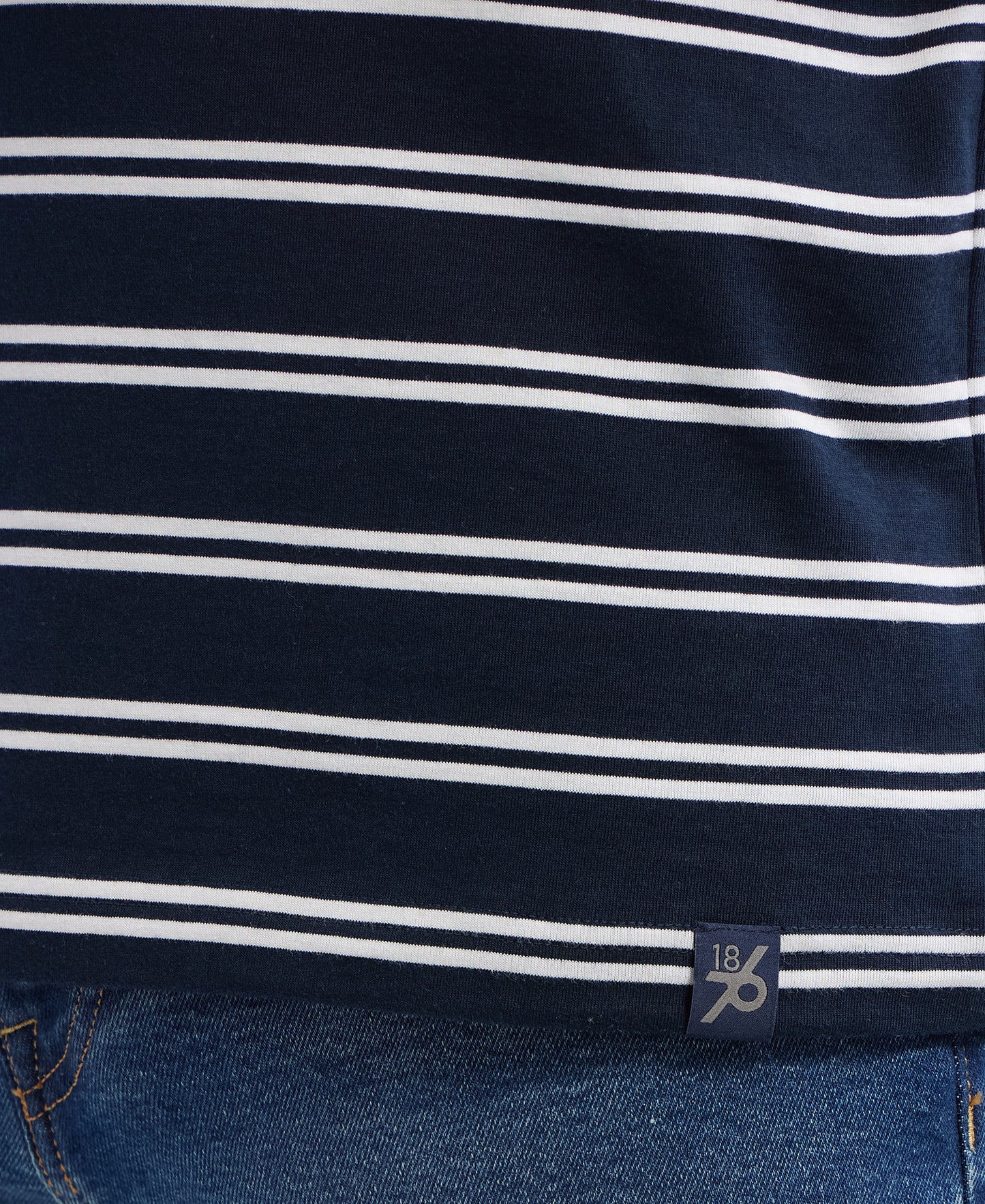 Super Combed Cotton Rich Striped Round Neck Half Sleeve T-Shirt - Navy & White