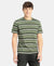 Super Combed Cotton Rich Striped Round Neck Half Sleeve T-Shirt - Thyme, Ecru & Black