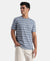Super Combed Cotton Rich Striped Round Neck Half Sleeve T-Shirt - Troposphere & White