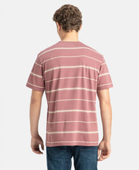 Super Combed Cotton Rich Striped Round Neck Half Sleeve T-Shirt - Wild Ginger & Ecru
