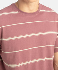 Super Combed Cotton Rich Striped Round Neck Half Sleeve T-Shirt - Wild Ginger & Ecru