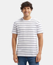 Super Combed Cotton Rich Striped Round Neck Half Sleeve T-Shirt - White & Navy