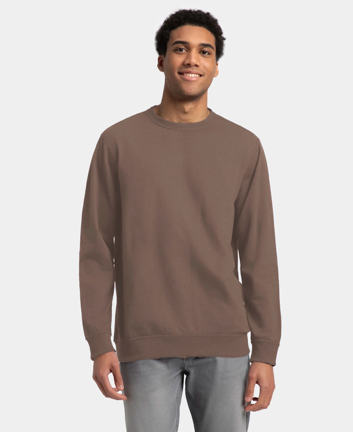 Super Combed Cotton French Terry Solid Sweatshirt with Ribbed Cuffs - Dark Khaki