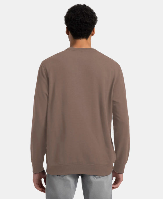 Super Combed Cotton French Terry Solid Sweatshirt with Ribbed Cuffs - Dark Khaki