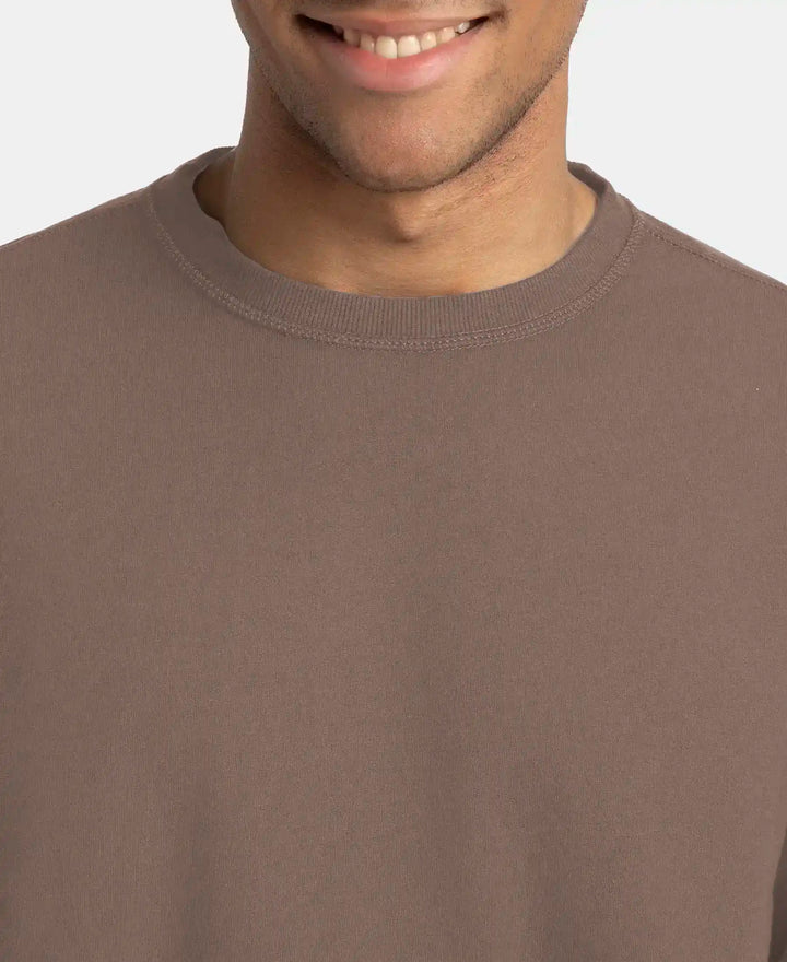 Super Combed Cotton French Terry Solid Sweatshirt with Ribbed Cuffs - Dark Khaki