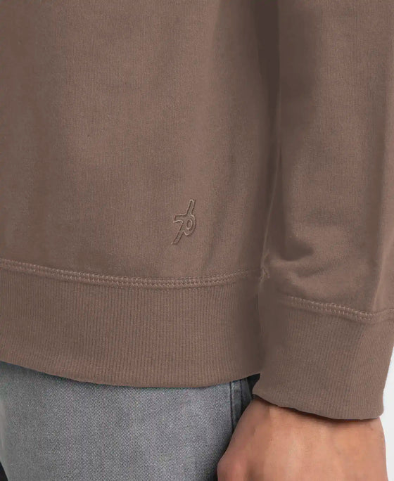 Super Combed Cotton French Terry Solid Sweatshirt with Ribbed Cuffs - Dark Khaki