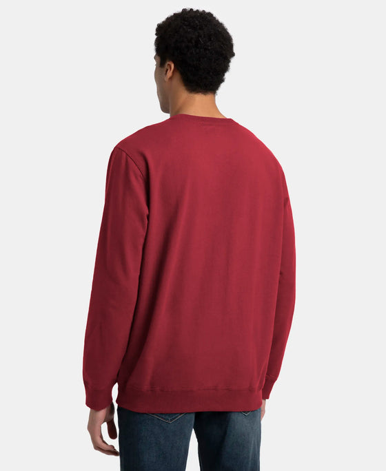 Super Combed Cotton French Terry Solid Sweatshirt with Ribbed Cuffs - Pomegranate
