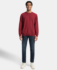 Super Combed Cotton French Terry Solid Sweatshirt with Ribbed Cuffs - Pomegranate