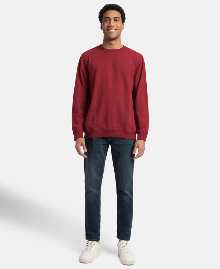 Super Combed Cotton French Terry Solid Sweatshirt with Ribbed Cuffs - Pomegranate