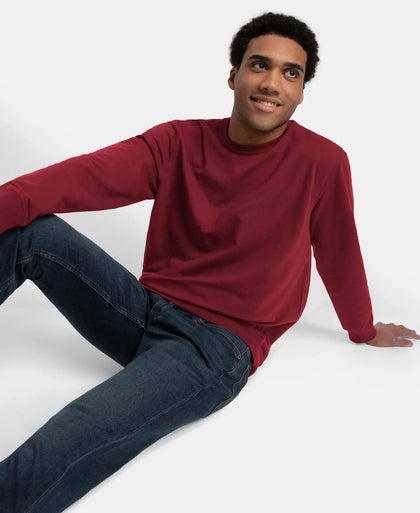 Super Combed Cotton French Terry Solid Sweatshirt with Ribbed Cuffs - Pomegranate