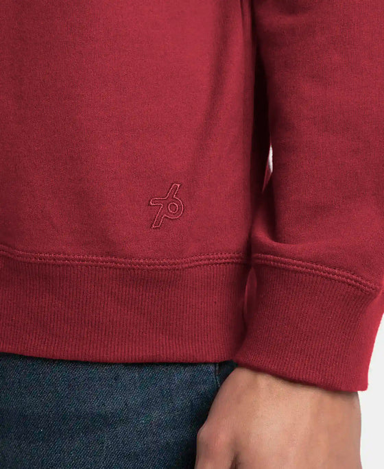 Super Combed Cotton French Terry Solid Sweatshirt with Ribbed Cuffs - Pomegranate