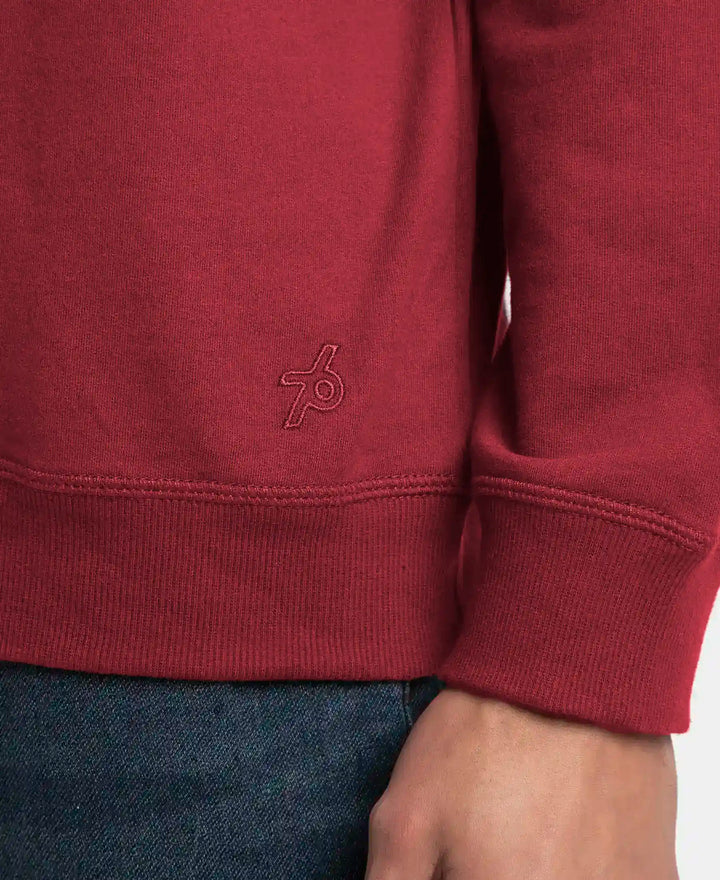 Super Combed Cotton French Terry Solid Sweatshirt with Ribbed Cuffs - Pomegranate