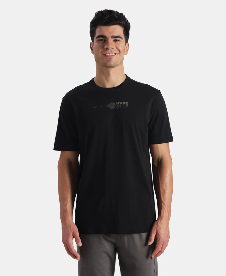Super Combed Cotton Rich Graphic Printed Round Neck Half Sleeve T-Shirt - Black
