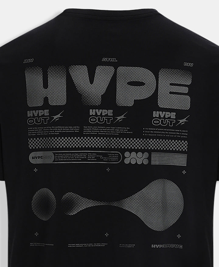 Super Combed Cotton Rich Graphic Printed Round Neck Half Sleeve T-Shirt - Black