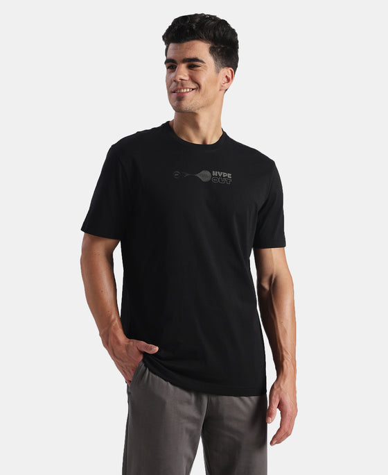 Super Combed Cotton Rich Graphic Printed Round Neck Half Sleeve T-Shirt - Black