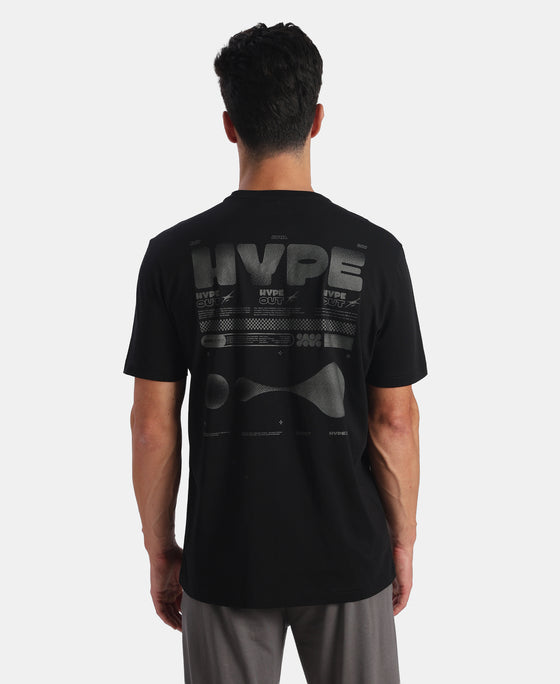 Super Combed Cotton Rich Graphic Printed Round Neck Half Sleeve T-Shirt - Black