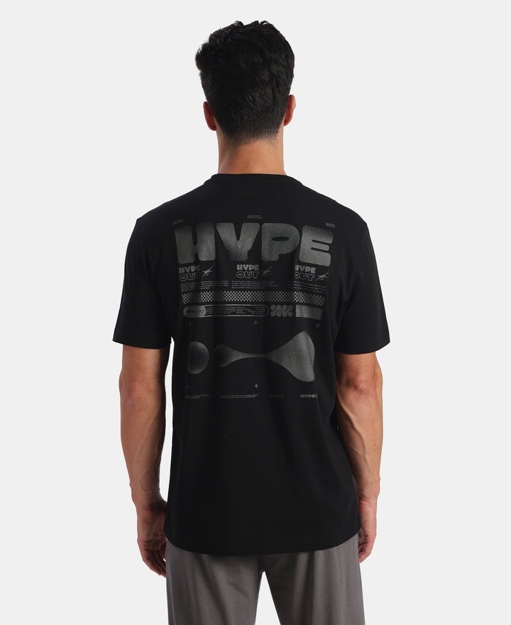 Super Combed Cotton Rich Graphic Printed Round Neck Half Sleeve T-Shirt - Black