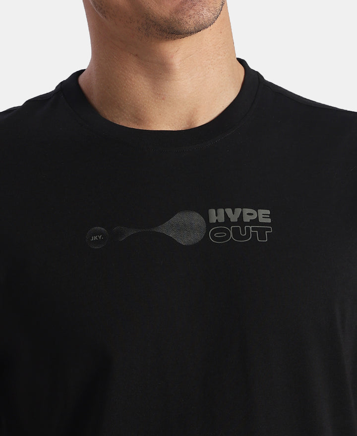 Super Combed Cotton Rich Graphic Printed Round Neck Half Sleeve T-Shirt - Black