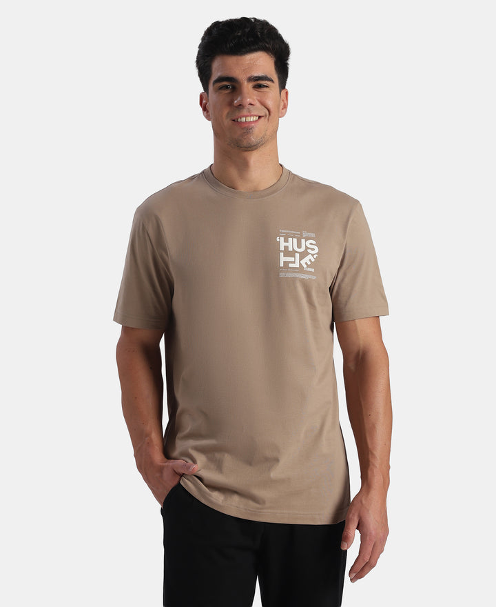 Super Combed Cotton Rich Graphic Printed Round Neck Half Sleeve TShirt - Desert Taupe