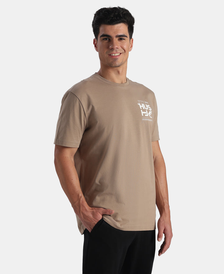 Super Combed Cotton Rich Graphic Printed Round Neck Half Sleeve TShirt - Desert Taupe