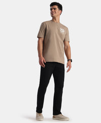 Super Combed Cotton Rich Graphic Printed Round Neck Half Sleeve TShirt - Desert Taupe