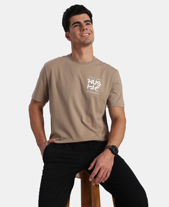 Super Combed Cotton Rich Graphic Printed Round Neck Half Sleeve TShirt - Desert Taupe