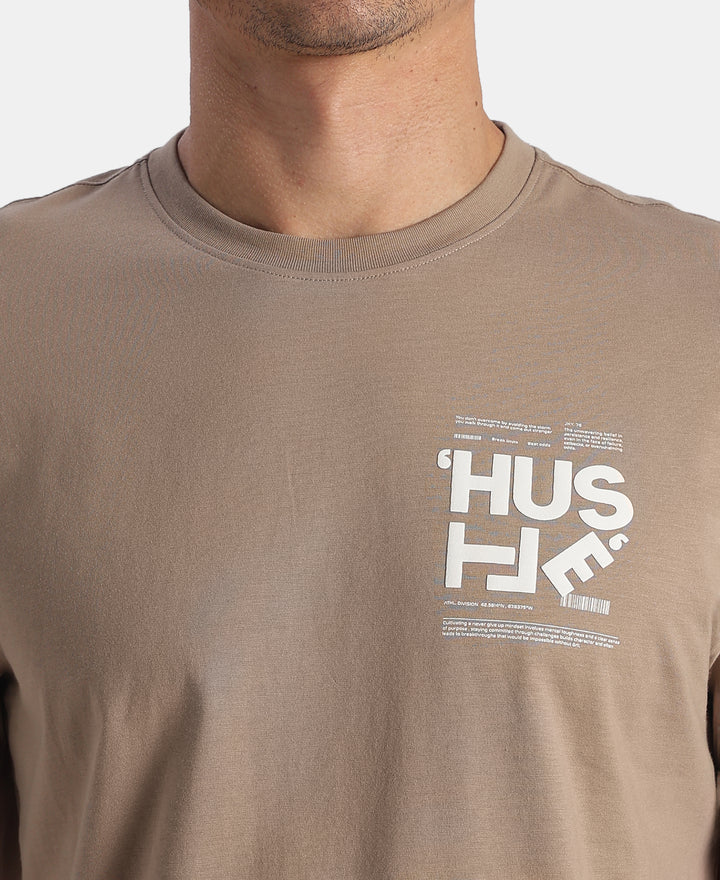 Super Combed Cotton Rich Graphic Printed Round Neck Half Sleeve TShirt - Desert Taupe