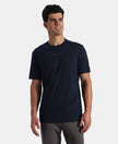 Super Combed Cotton Rich Graphic Printed Round Neck Half Sleeve T-Shirt - Navy