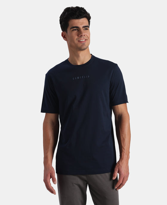 Super Combed Cotton Rich Graphic Printed Round Neck Half Sleeve T-Shirt - Navy