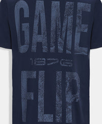Super Combed Cotton Rich Graphic Printed Round Neck Half Sleeve T-Shirt - Navy