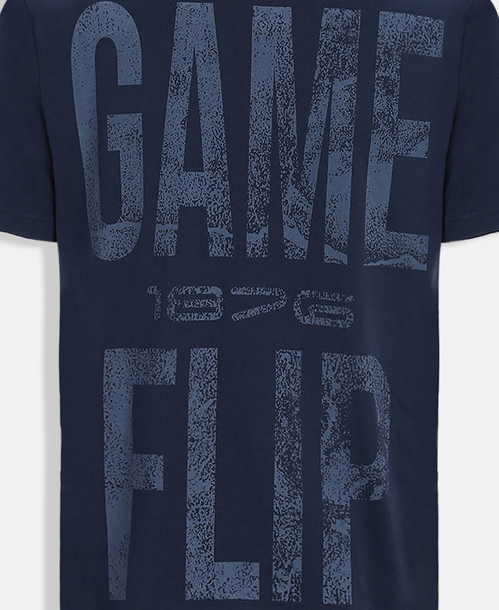 Super Combed Cotton Rich Graphic Printed Round Neck Half Sleeve T-Shirt - Navy