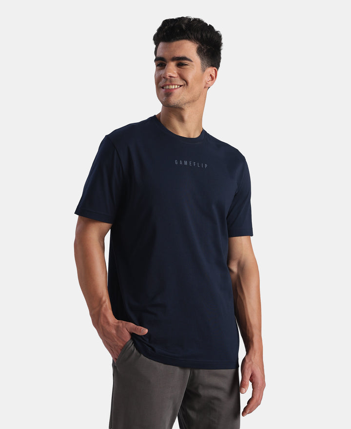 Super Combed Cotton Rich Graphic Printed Round Neck Half Sleeve T-Shirt - Navy