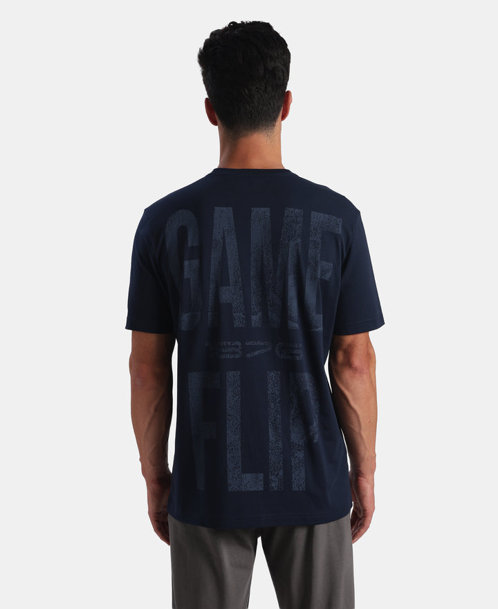 Super Combed Cotton Rich Graphic Printed Round Neck Half Sleeve T-Shirt - Navy