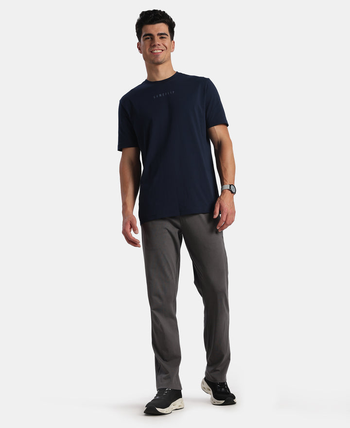 Super Combed Cotton Rich Graphic Printed Round Neck Half Sleeve T-Shirt - Navy