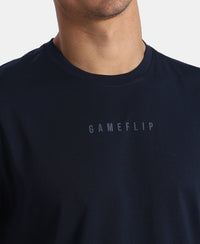 Super Combed Cotton Rich Graphic Printed Round Neck Half Sleeve T-Shirt - Navy