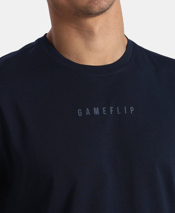 Super Combed Cotton Rich Graphic Printed Round Neck Half Sleeve T-Shirt - Navy