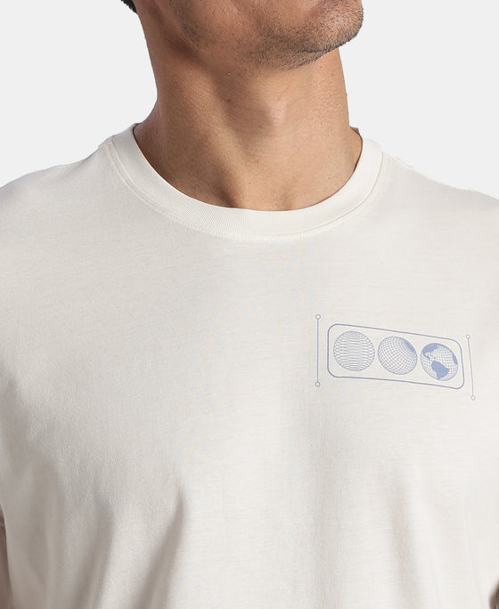 Super Combed Cotton Rich Graphic Printed Round Neck Half Sleeve T-Shirt - White