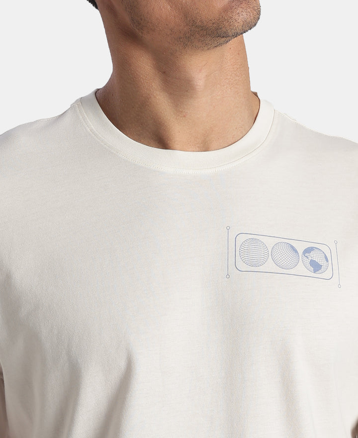 Super Combed Cotton Rich Graphic Printed Round Neck Half Sleeve T-Shirt - White