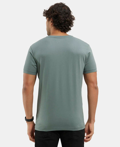 Super Combed Cotton Rich Solid V Neck Half Sleeve T-Shirt  - Balsam Green-3
