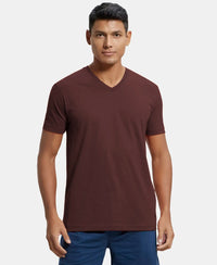 Super Combed Cotton Rich Solid V Neck Half Sleeve T-Shirt - Java