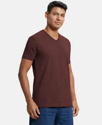 Super Combed Cotton Rich Solid V Neck Half Sleeve T-Shirt - Java
