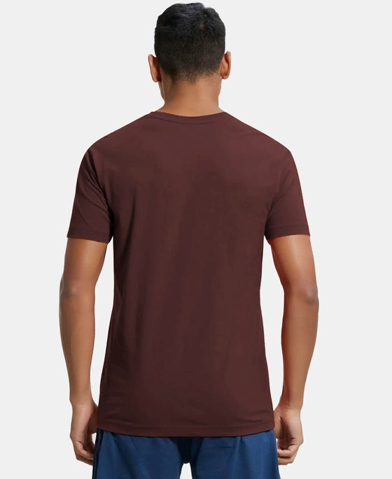 Super Combed Cotton Rich Solid V Neck Half Sleeve T-Shirt - Java