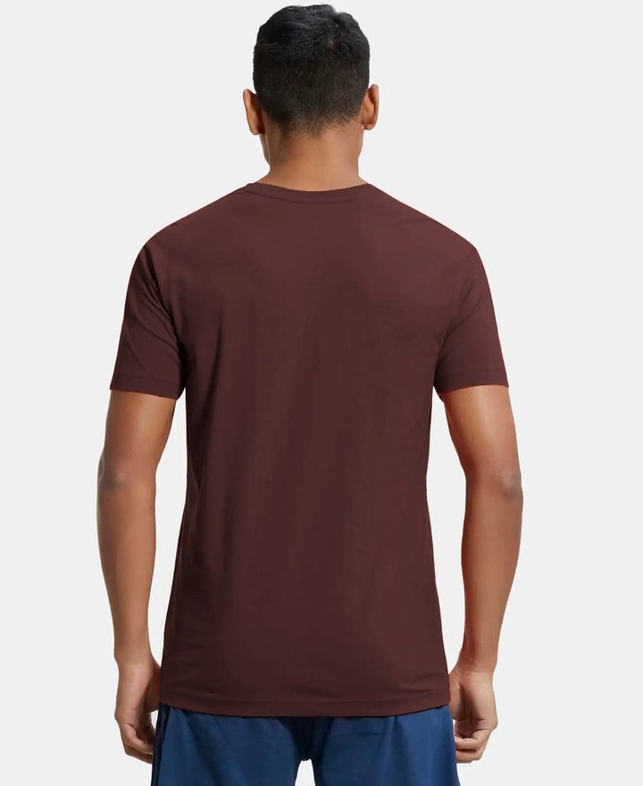 Super Combed Cotton Rich Solid V Neck Half Sleeve T-Shirt - Java