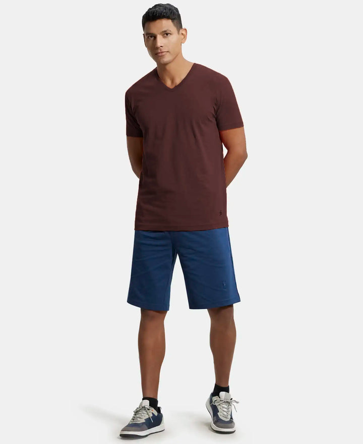 Super Combed Cotton Rich Solid V Neck Half Sleeve T-Shirt - Java