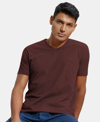 Super Combed Cotton Rich Solid V Neck Half Sleeve T-Shirt - Java