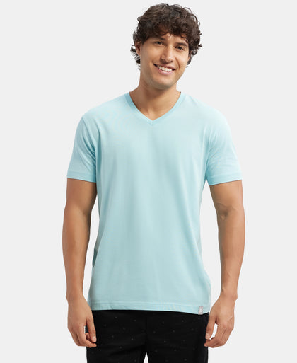 Super Combed Cotton Rich Solid V Neck Half Sleeve T-Shirt - Sea Angel