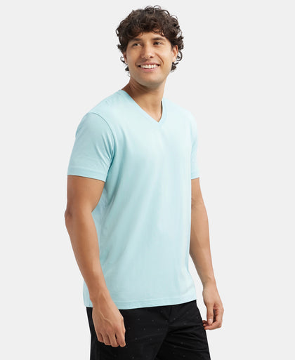 Super Combed Cotton Rich Solid V Neck Half Sleeve T-Shirt - Sea Angel