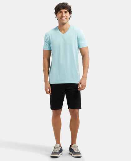 Super Combed Cotton Rich Solid V Neck Half Sleeve T-Shirt - Sea Angel